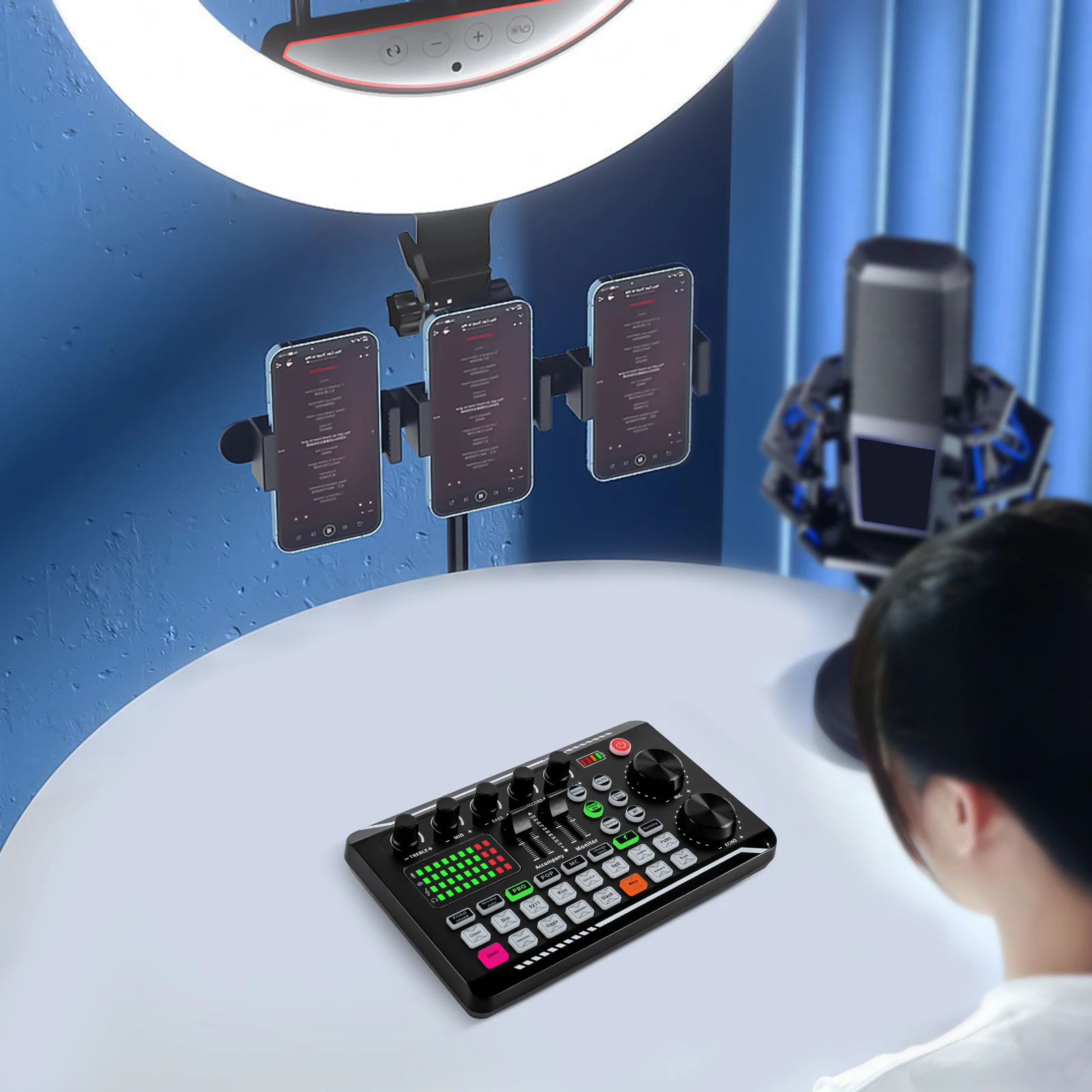 Bluetooth-Compatibele Geluidskaart Met Meerdere Geluidseffecten & Led Licht, Soundboard Voor Streaming Voor Telefoon, Computer