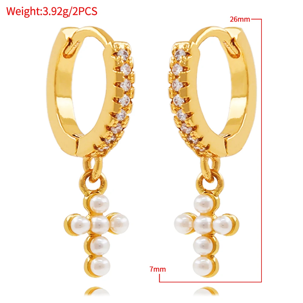 Women Fashion Luxury Gold Plated Pearl Beaded Circle Charm Earring Smile Cross Shape Dangle Earrings