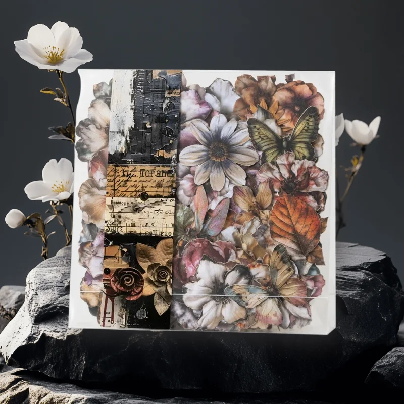 

100pcs/200pcs Large Vintage Flower Hard Card Stickers Flower Kingdom for Journal Crafts