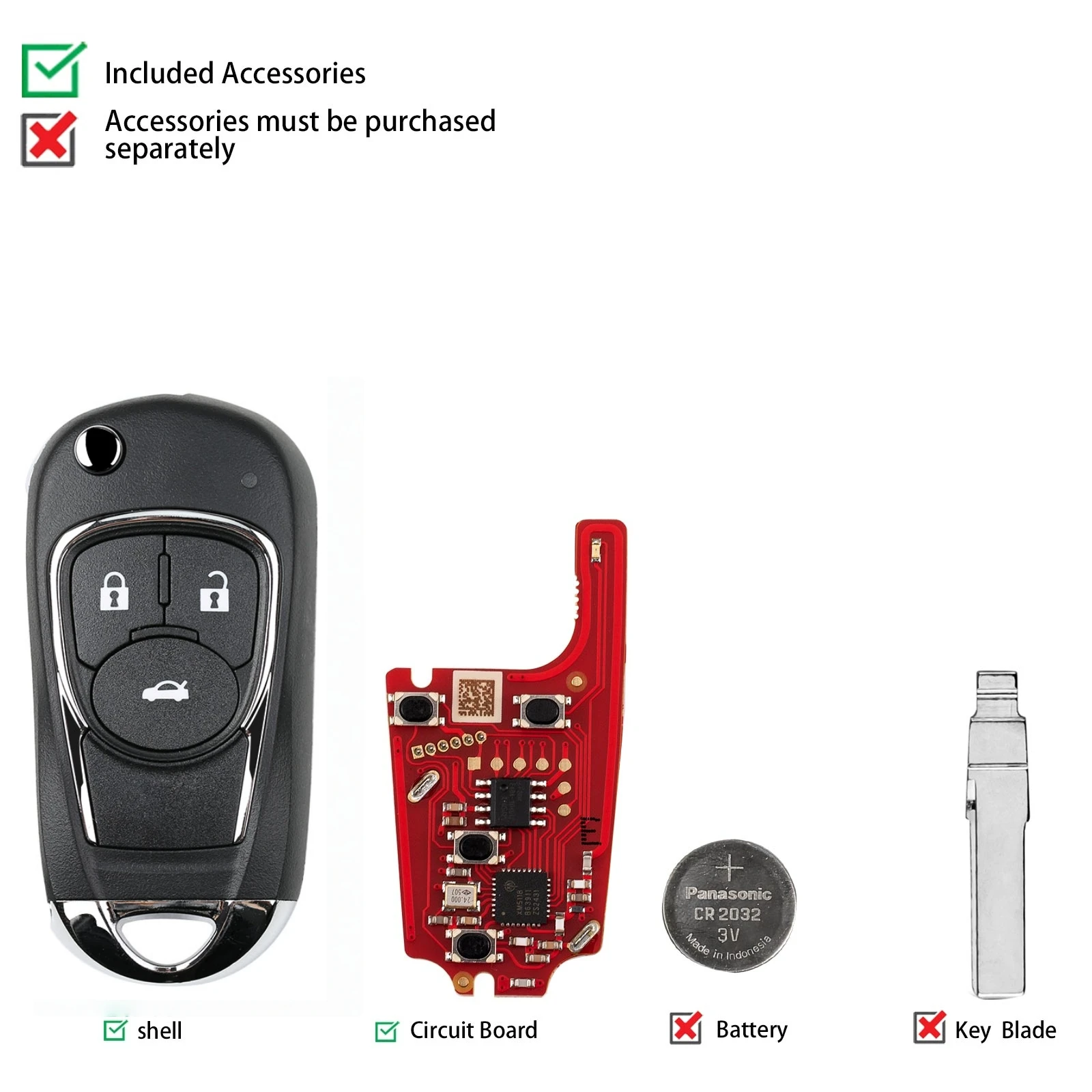 XHORSE XKBU23EN 2nd Generation Wired Flip Remote Key 3 Buttons Compatible with Buick Models