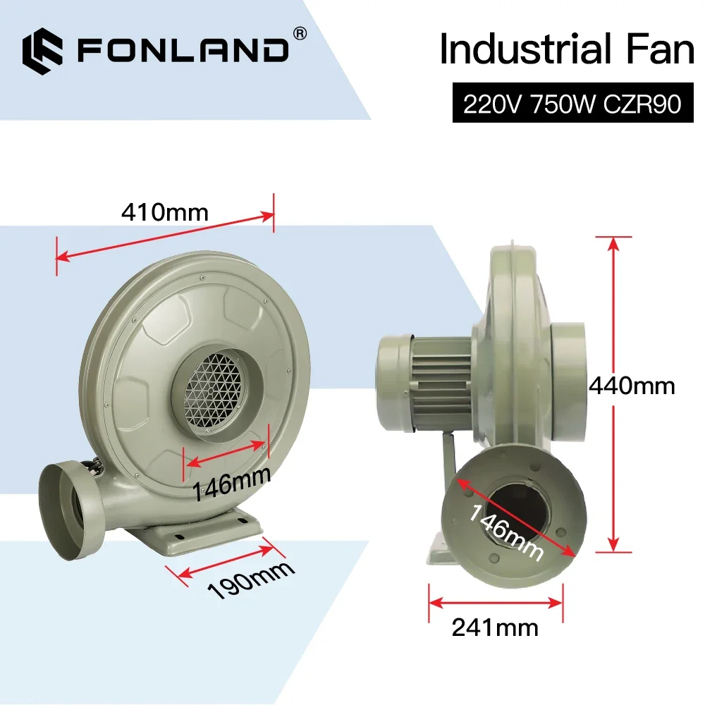 Exhaust Fan Air Blower Centrifugal 550W 750W for CO2 Laser Engraving Cutting Machine Medium Pressure Lower Noise metal shell