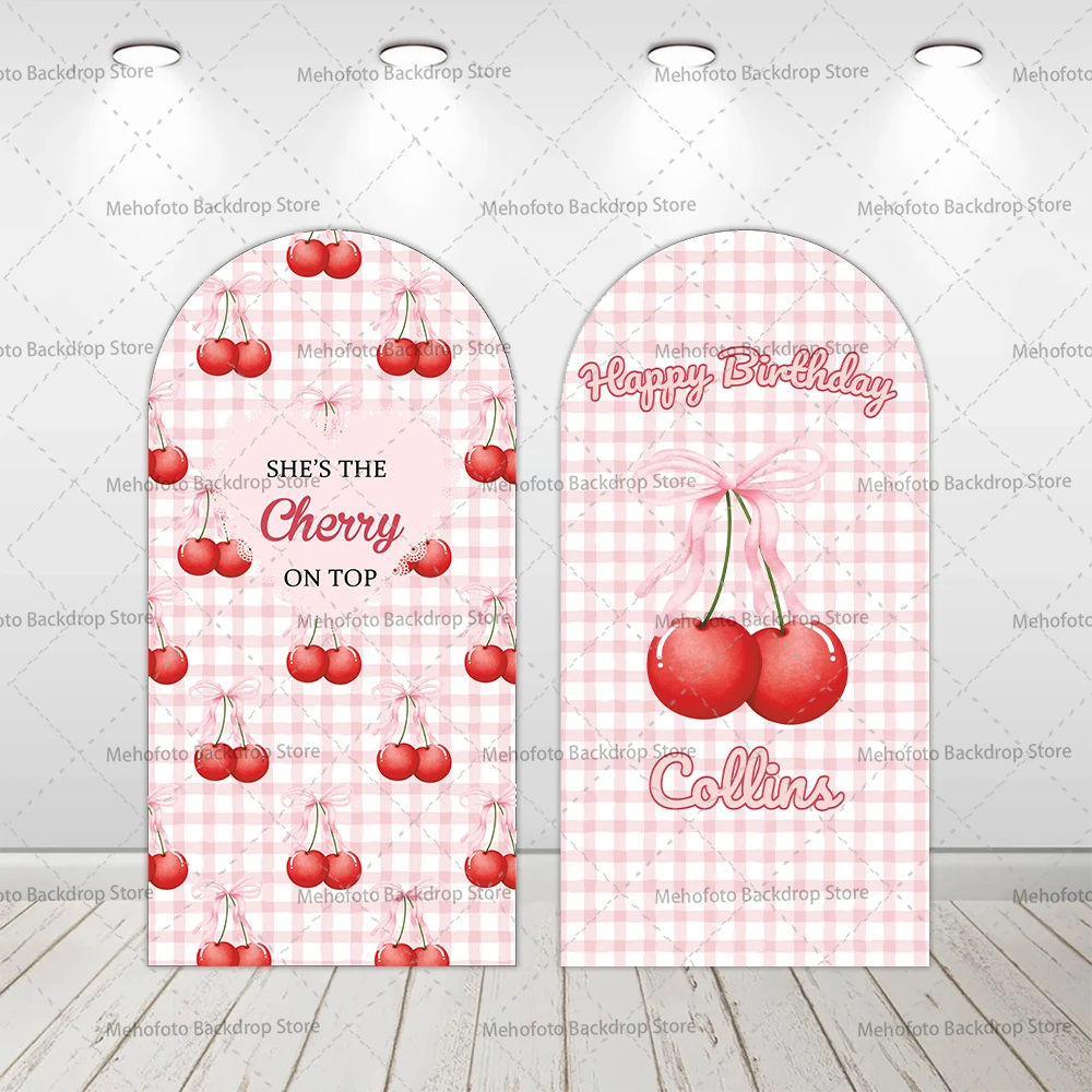 

Mehofond Custom 2-Sided She's The Cherry on Top Bows Kids Birthday Party Baby Shower Cover Chiara Arch Background Decor Backdro