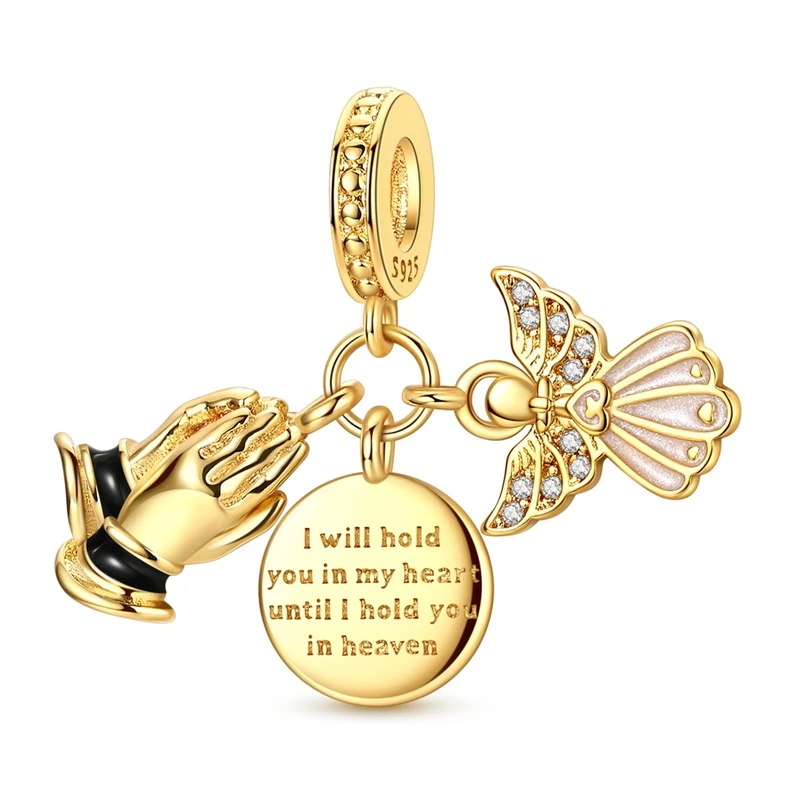 

925 Sterling Silver Charms Bead CZ Zircon Golden Faith Dangle Fit Original Bracelet DIY Women Jewelry Gift