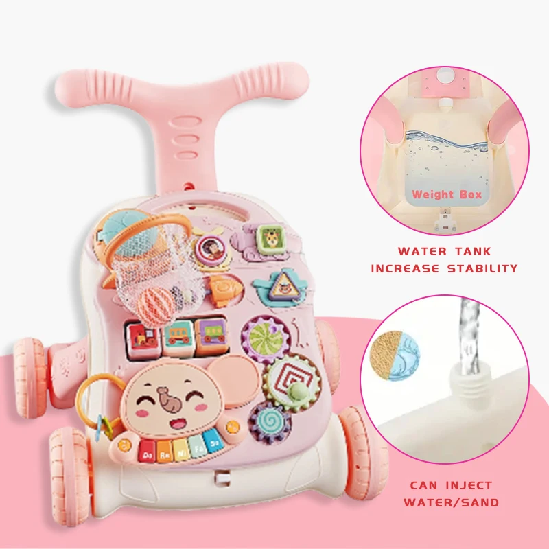 Trotteur et centre d'activités 3 en 1, adapté aux filles, jouet à pousser pour l'apprentissage précoce avec panneau musical, pour les bébés de 12 mois et plus, trotteur d'apprentissage pour passer de la position assise