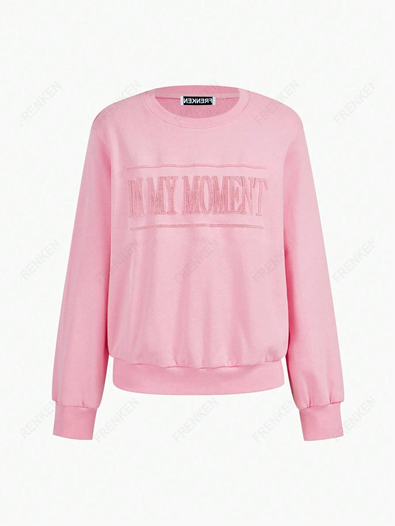 Frenken-New Autumn and Winter Women's T-Shirt Sweatshirt-Letter Embroider Toothbrush Embroider Bright Color Top Elegant Casual Style-Round Neck Sweatshirt New Sweatshirt