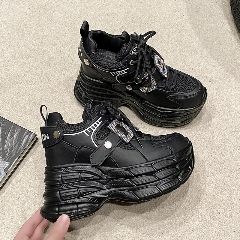 New Women Chunky Sneakers Luxury High Top Bling Leather Shoes Platform Casual Shoes Woman Outdoor Sports Sneakers Tenis De Mujer