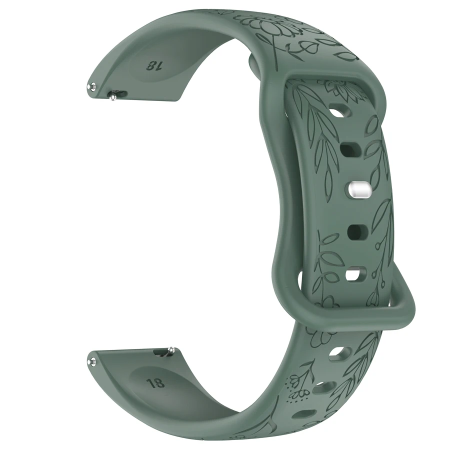 3D Gesneden Bloemen Premium Siliconen Horlogeband Rubberen Horlogeband 18mm 20mm 22mm Universele Horlogeband Vervanging horlogeband