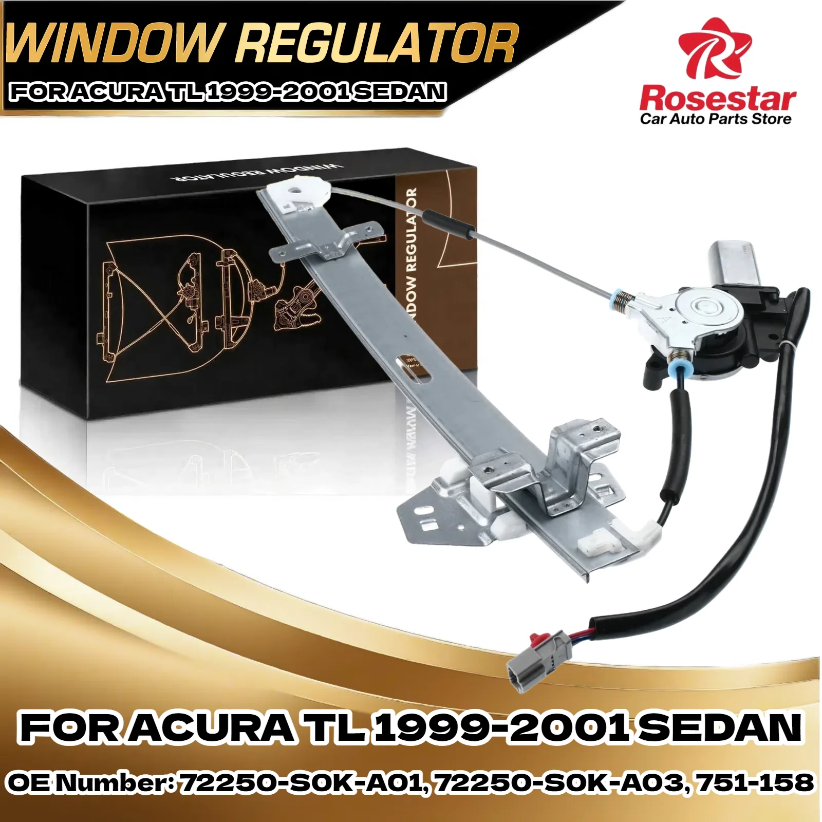 

Power Window Regulator w/ 4-Pin Motor for Acura TL 1999-2001 Sedan Front Left LH 72250-S0K-A01, 72250-S0K-A03, 751-158