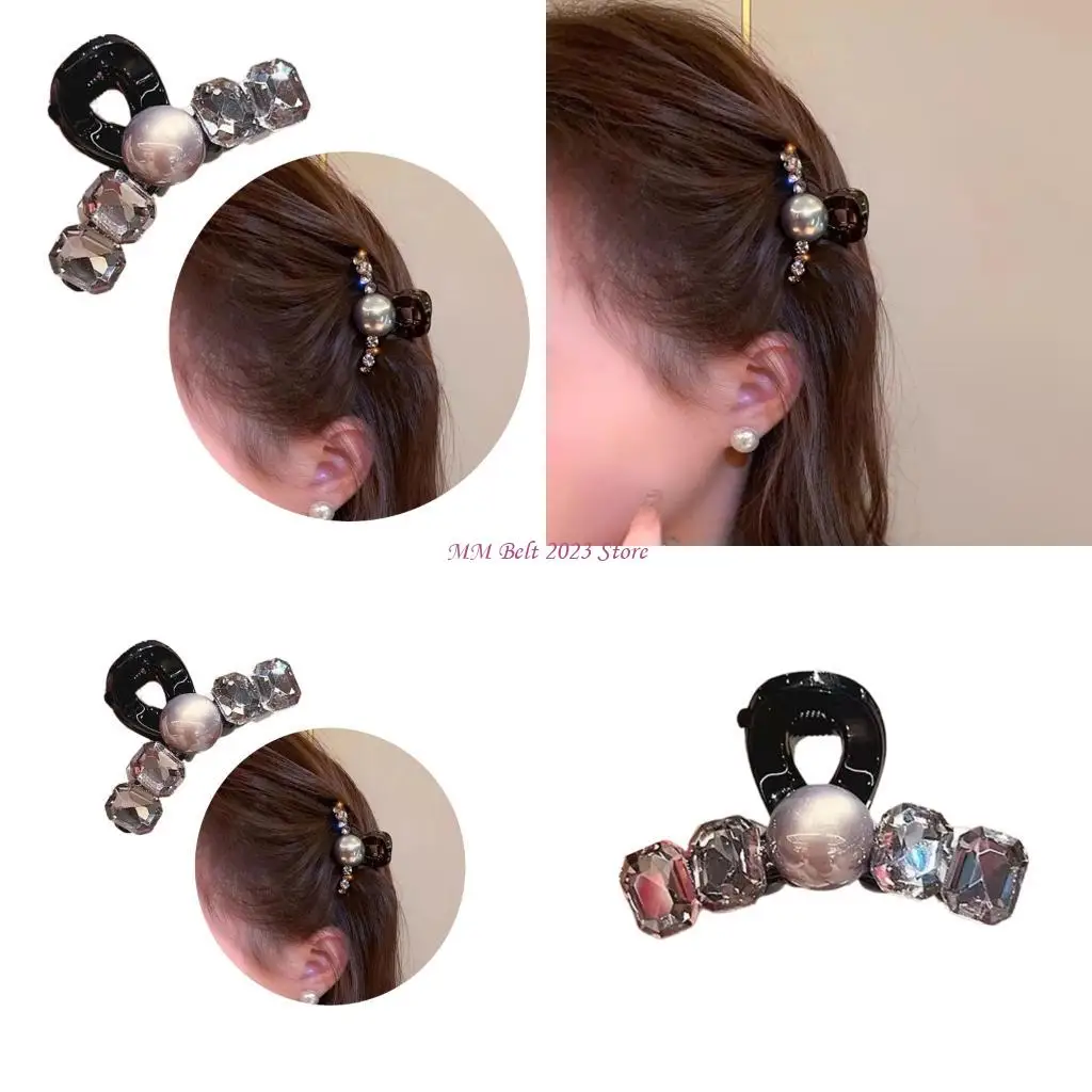 

49ME Glitters Imitation Pearls Embellished French Hair Claw Clip Lightweight Design For Various Hairstyles And Outfits