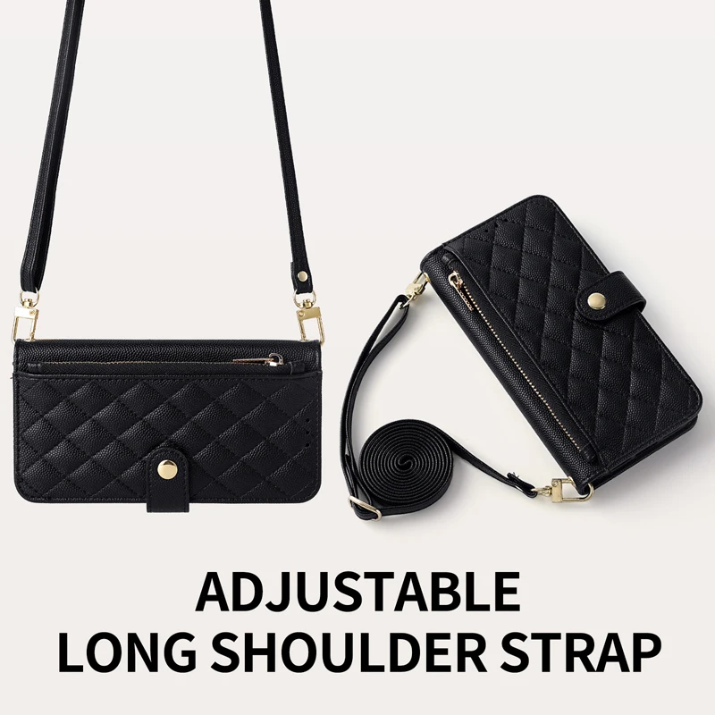 حافظة محفظة شبكية كروس لهاتف آيفون اير 17 برو ماكس 16 بلس 15 برو ماكس 14 برو 13 حافظة جلدية بحزام بطاقات مرآة فتحة نقدية #5