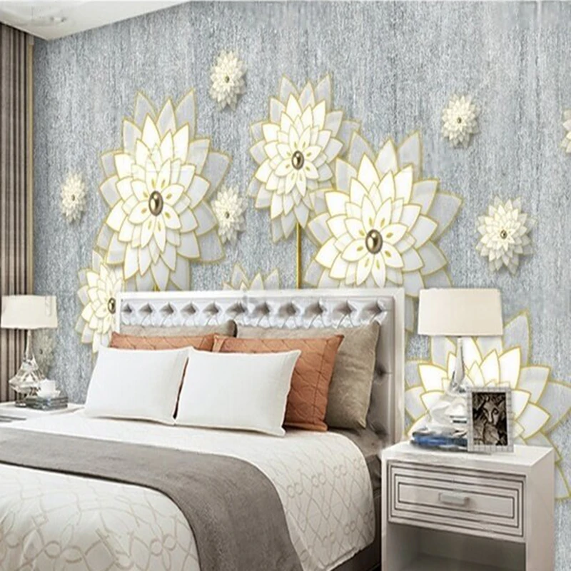 

MU9176 Modern simple three-dimensional white floral TV living room sofa home decoration background wall