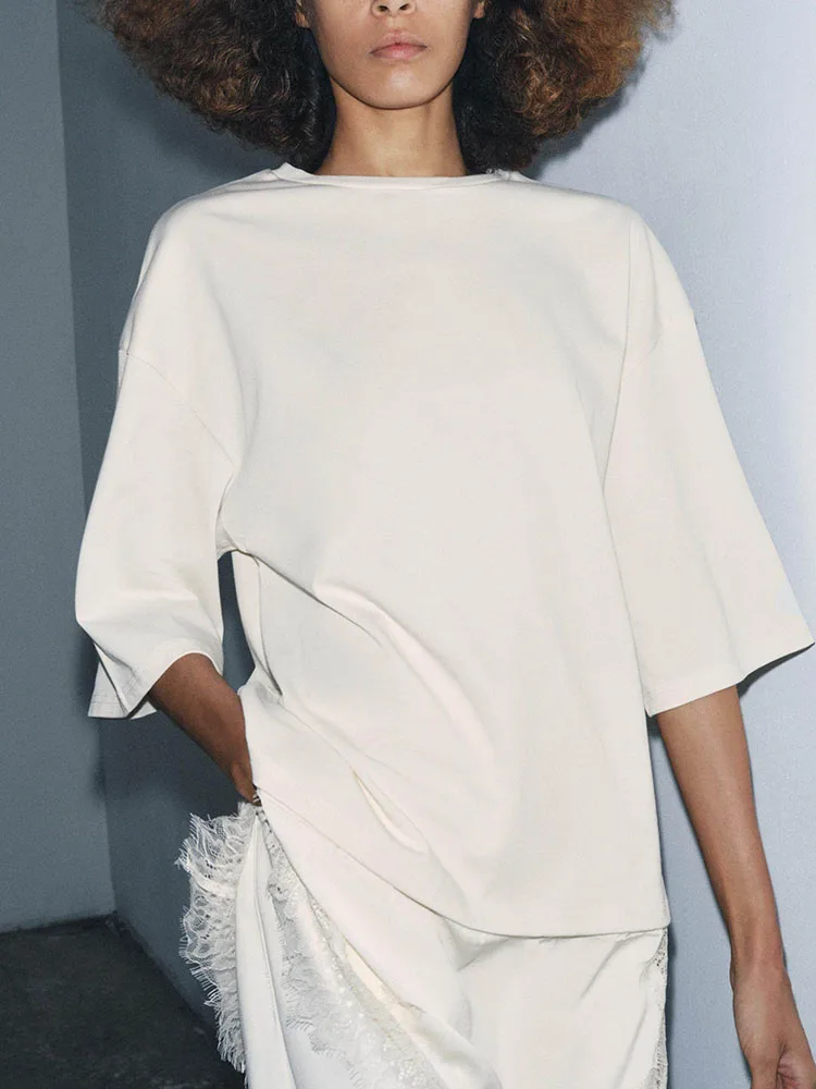 Haut de gamme ourlet asymétrique dentelle T-irt femmes hiver nouveauté Patchwork rond Ne ort Sve tricots