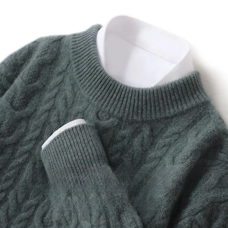 Thiened Heavyweight 00% Pure Wool Knitted Sweater Men's f High Collar Autumn Winter Loose Faion Ci Sle Camere S...