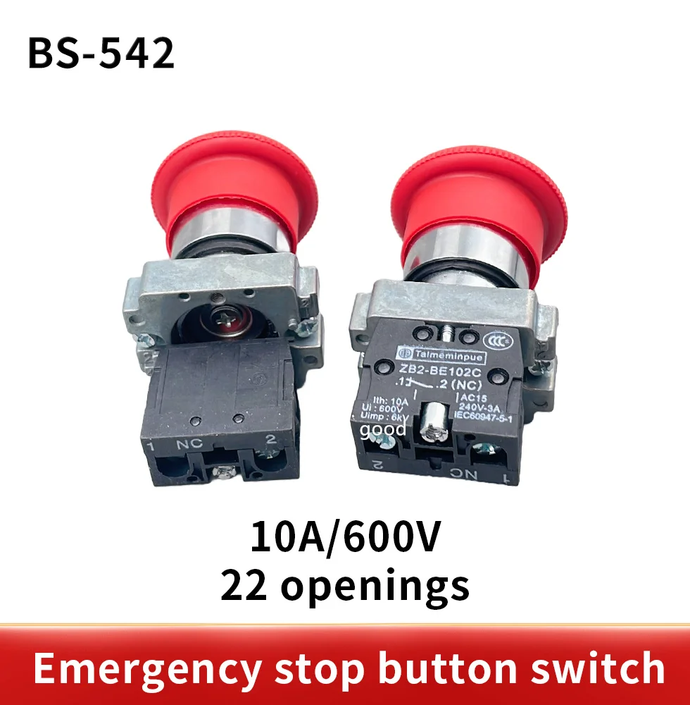 1Pcs High Quality XB2-BS542 22mm NC Red Mushroom Emergency Stop Push Button Switch