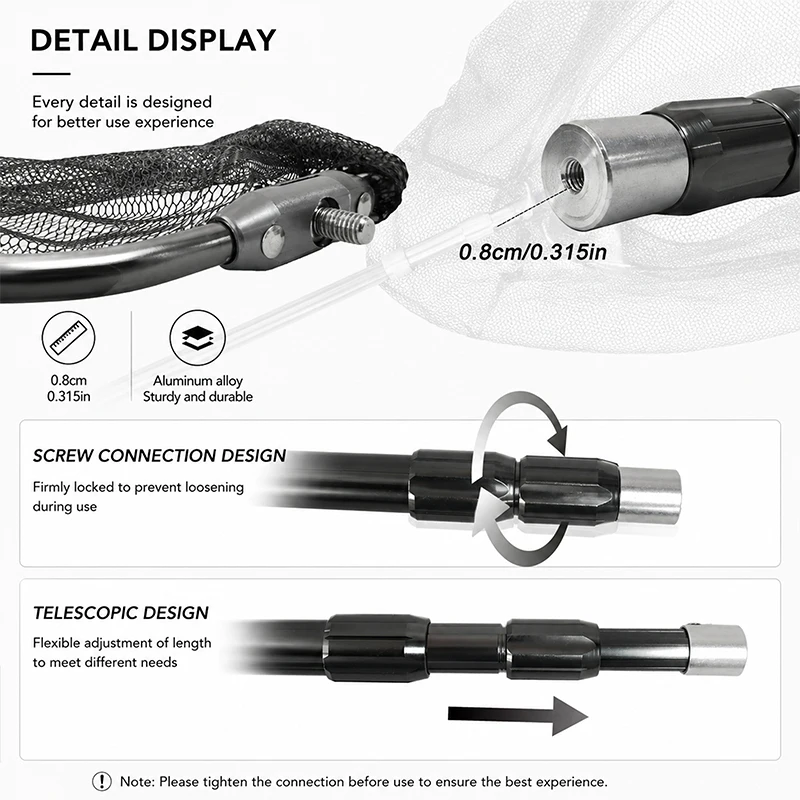 300cm Telescopic Fishing Landing Net with Rubber Mesh, Lightweight Aluminum Pole, Deep Fish-Friendly Net - view 3