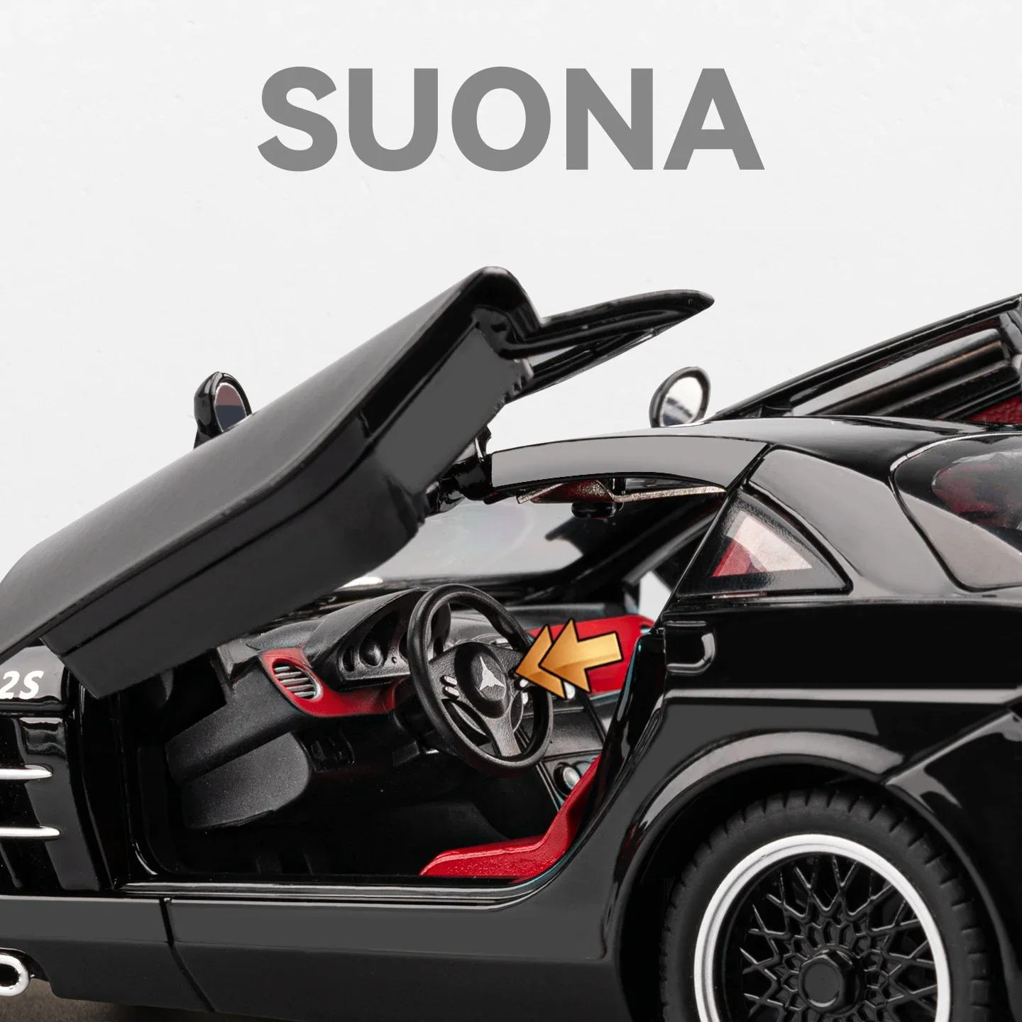 1:24 Model Superauta SLR ze Stopu Metali, Dźwięk i Światło, Napęd Pull-Back, Zabawka dla Dzieci, Kolekcjonerski Prezent Urodzinowy