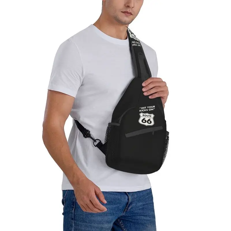 Get Your Kicks On Route 66 Crossbody Sling Backpack Men Custom USA Highways Shoulder Chest Bag for Cycling Camping Daypack