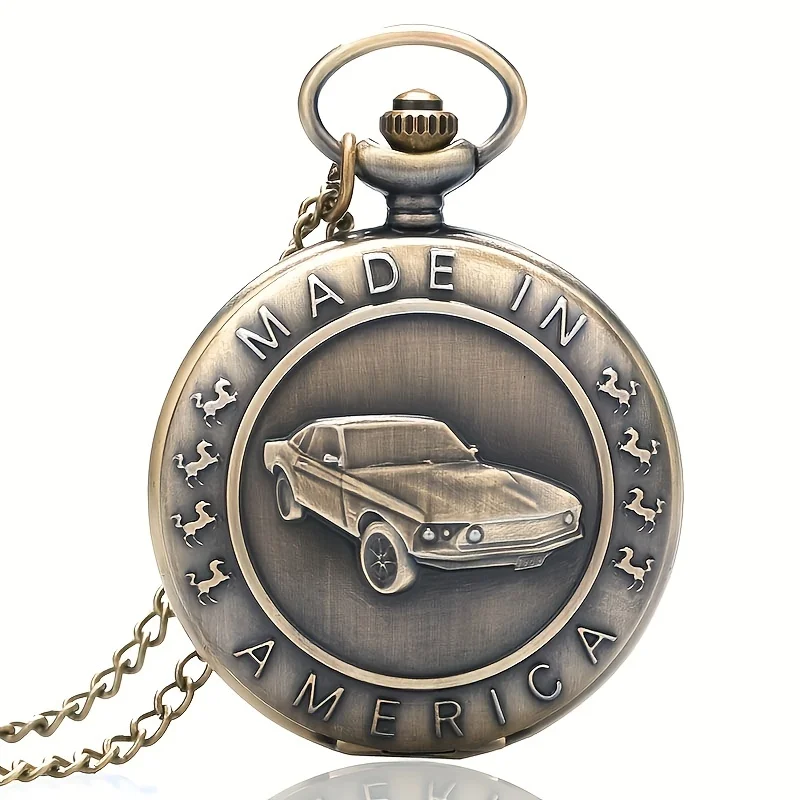 Bronze Mustang Car Pocket Watch - Perfect Birthday Gift for Teens