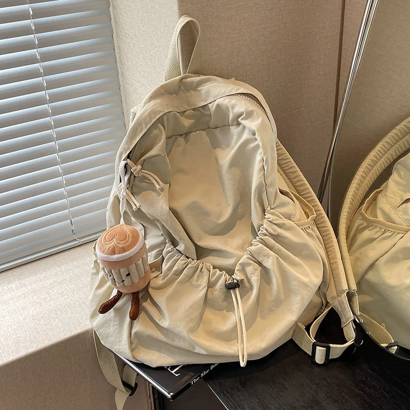 Casual Backpack Women's Large-capacity Fashion School Students Student Pleated Schoolbag Cloth Korean Version Travel Backpack