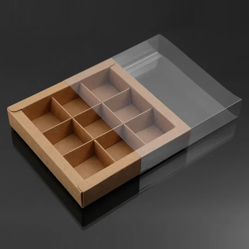 10Pcs 4/9 Grids Chocolate Macarons Mooncakes Packaging Box PVC Transparent Window Gift Box For Wedding Christmas Birthday Party