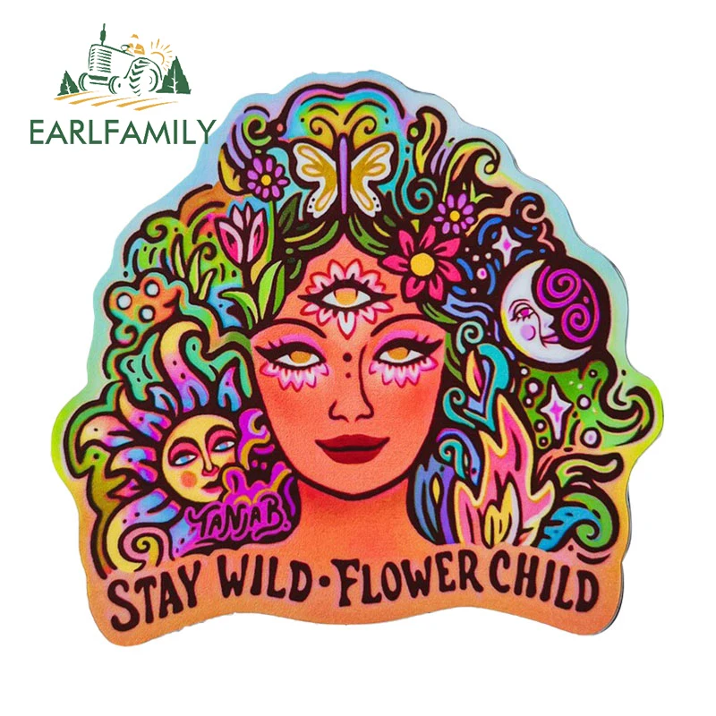 EARLFAMILY 13cm X 12.2cm for Stay Wild Flower Child Car Stickers Waterproof Personality Decals Car Door Protector Creative Decor