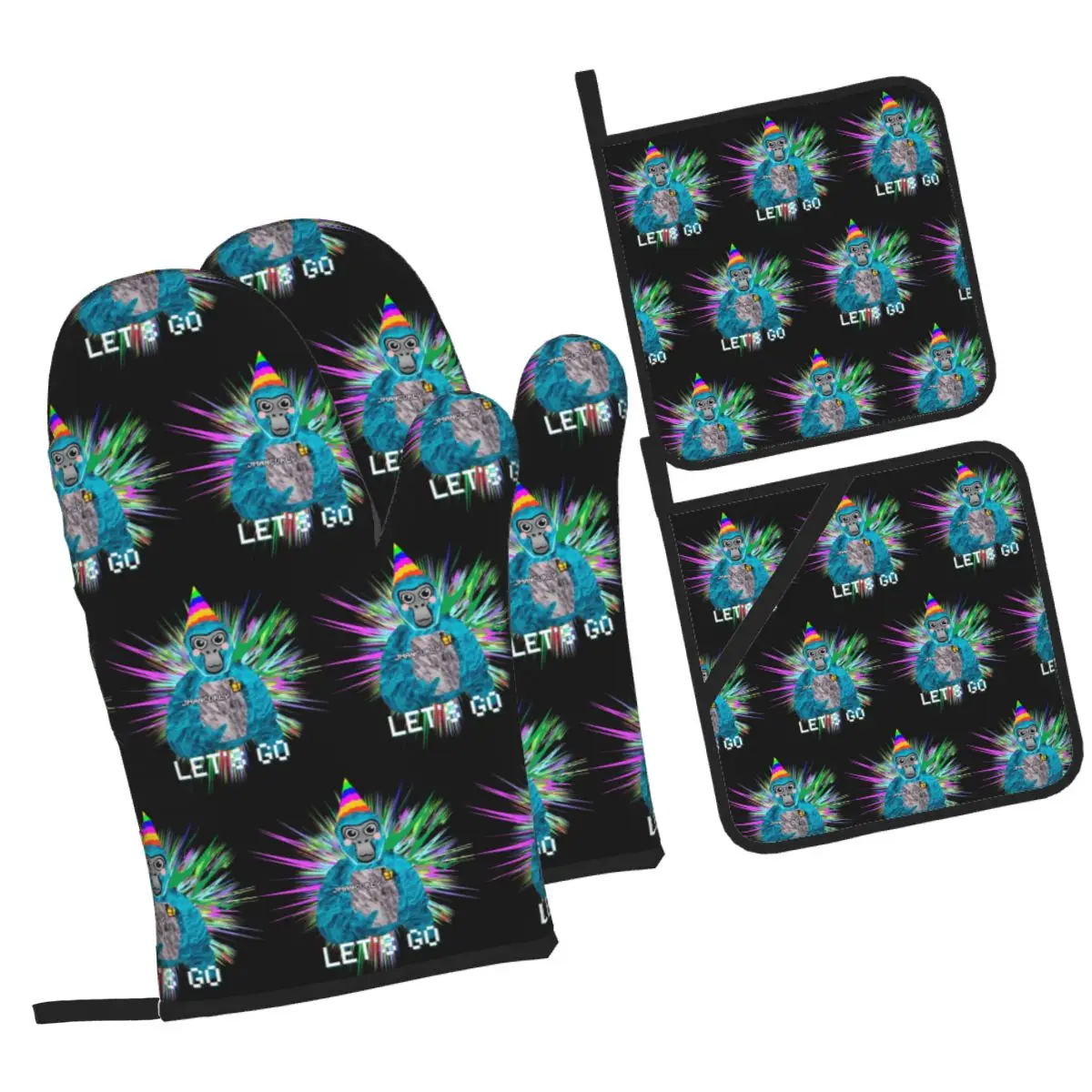 Jmancurly Gorilla Tag Oven Mitts and Pot Holder Sets of 4 for Baking Kitchen Cooking BBQ Resistant Non-Slip Gloves