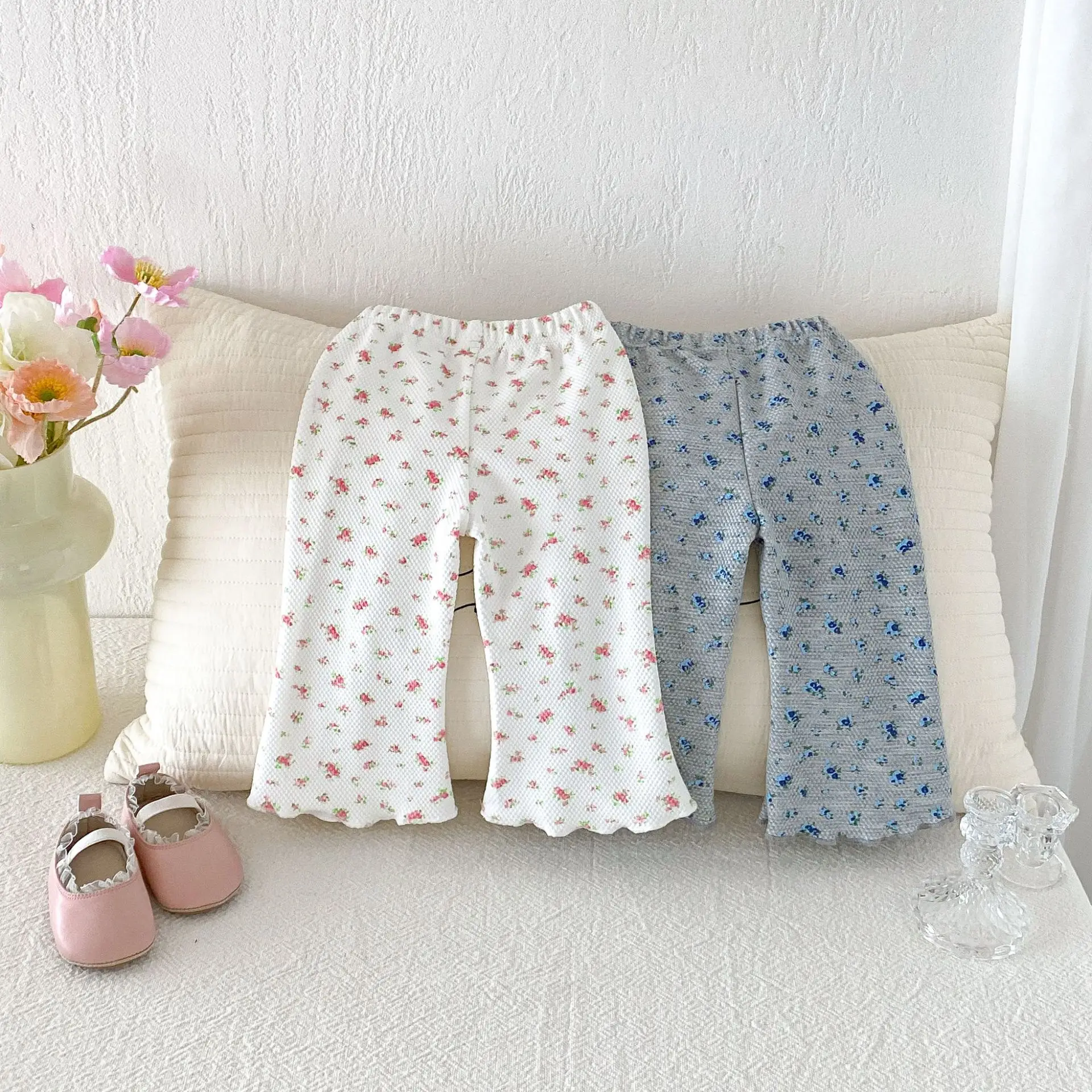2026 Autumn New Girls Floral Trousers Children Casual Pants Baby Girl Sweet Flared Pants Cotton Toddler Clothes