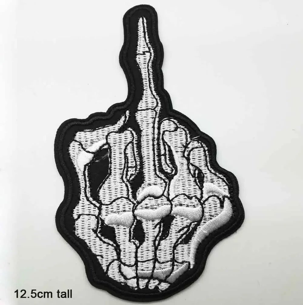 Skull Middle Finger Iron On Embroidered Clothes Patches For Clothing Stickers Garment Wholesale