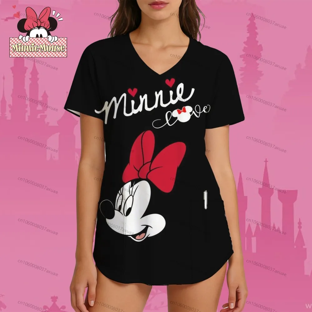 

2026 Summer Clothes V Neck Polka Dot New Nurse Uniform Graphic Tee Disney Basic Cute Pattern Women T Shirts Women's T-shirt Y2k