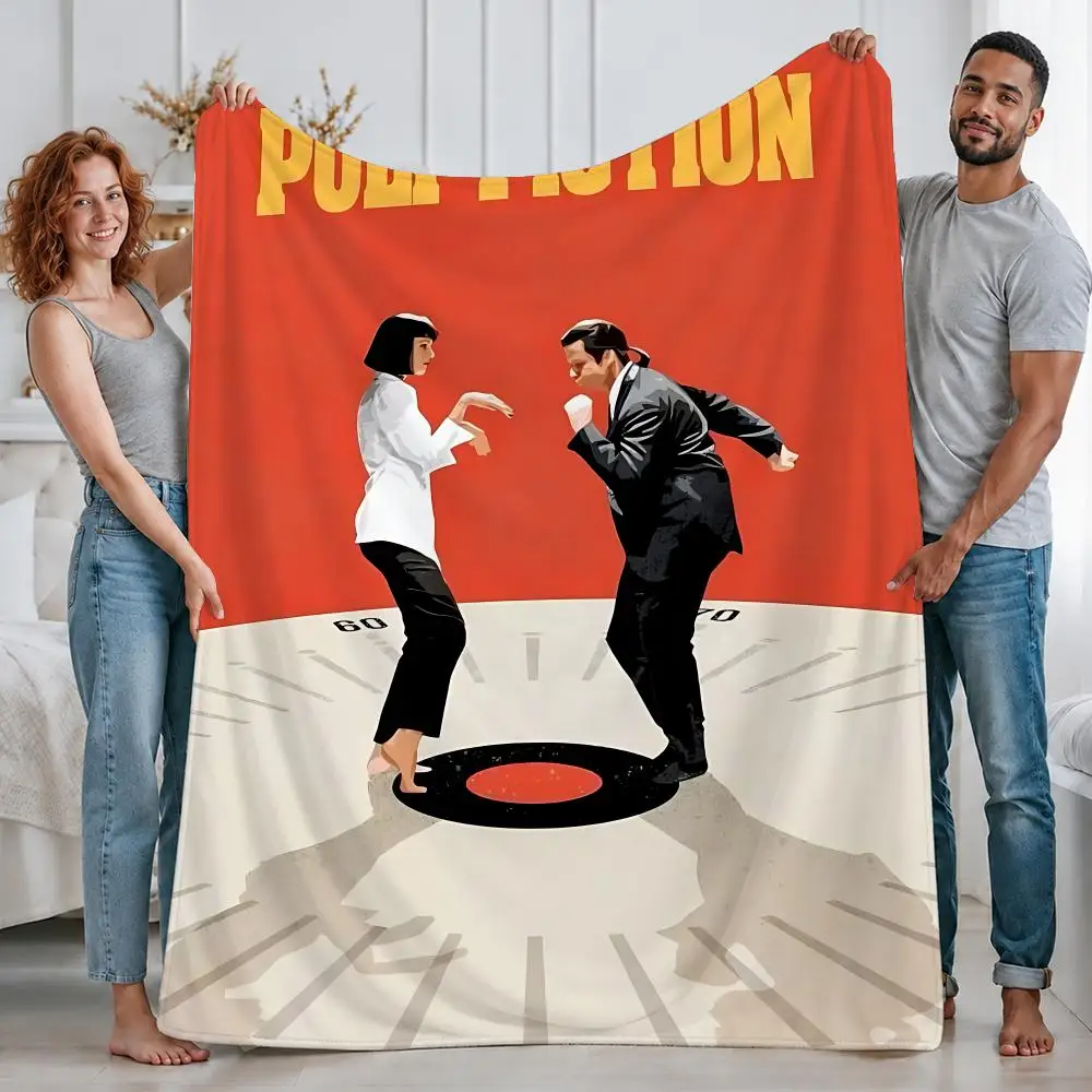 Iconic Movie Pulp Fiction Throw Custom Printed Flannel Fleece Blanket for Sofa Bed Office Travel & Camping