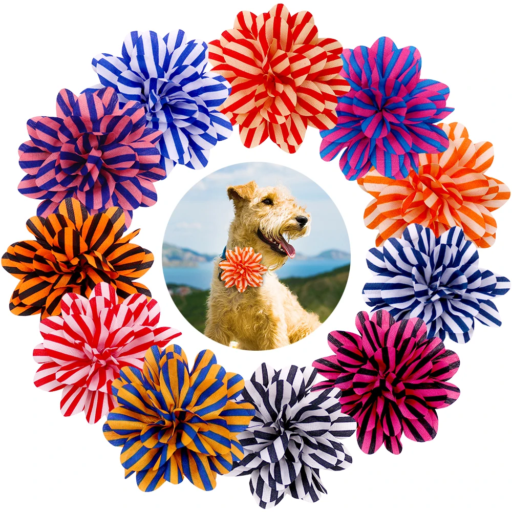 

50/100 PCS Stripe Big Flower Dog Bow Tie Slidable 8cm Pets Accessories for Best Selling Dogs Yorkshire Terrier Dog Items