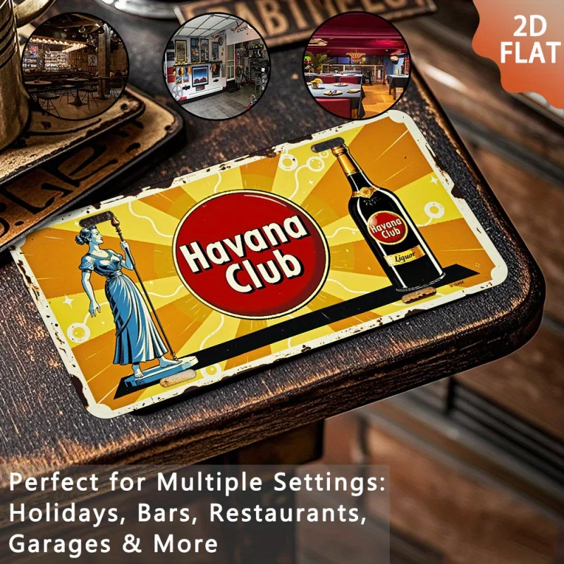 لافتة حائط ألومنيوم معدنية قديمة مكونة من قطعتين، مقاس 15.24 × 30.48 سم - تصميم مستوحى من نادي هافانا العتيق مع هافانا ليدي وفن الزجاجات #2