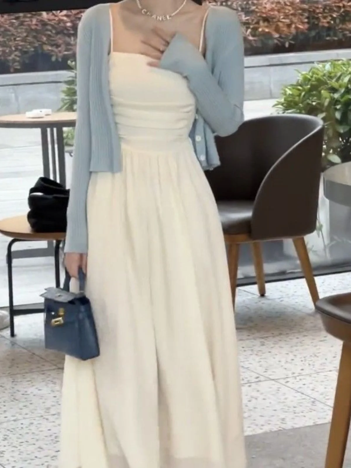 

Spring Summer Women's Gentle Style Short Cardigan Top Sun Protection Strap Dress Long Dress Two-Piece Set Fashionable Casual