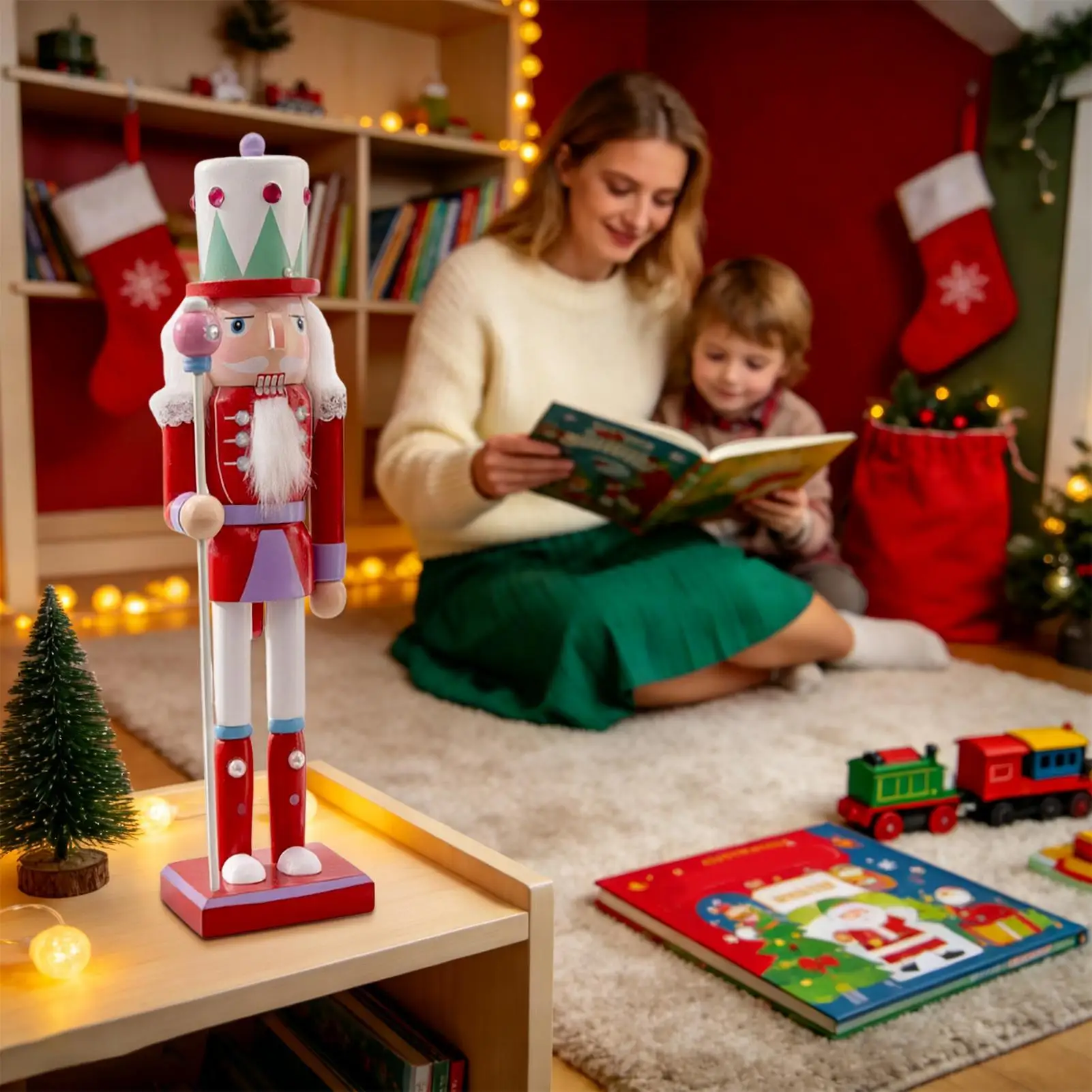 Nutcrackers Figures 12 Inch Funny Cute Festive Wooden Ornaments Wooden Nutcracker Christmas Decor For Indoor Home Office Desk