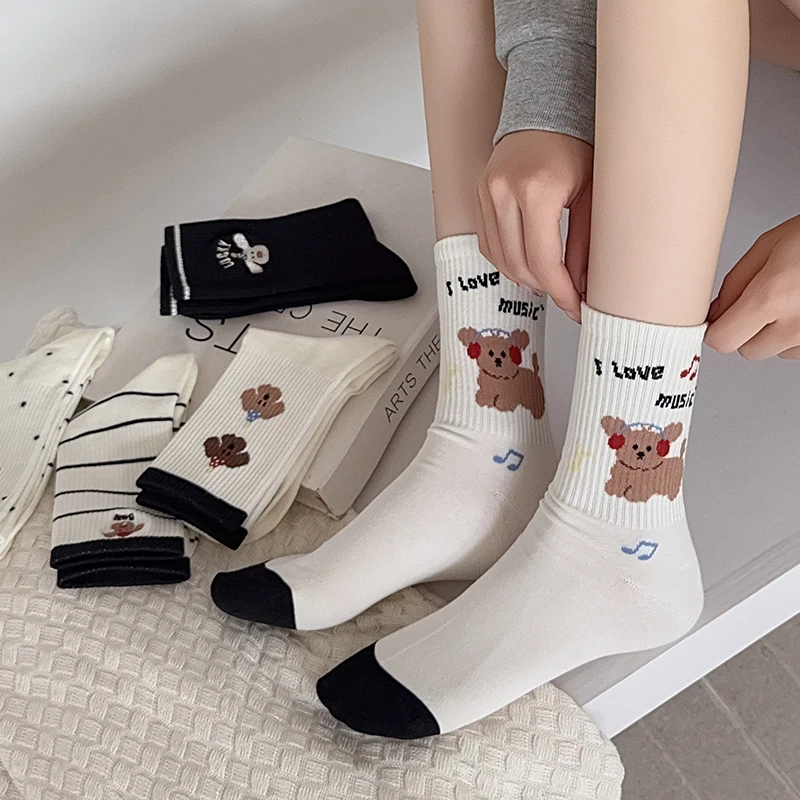 

Cute Women Socks Fashion New Korean Style Cotton Girls Embroidery Socks Breathable Casual Dots Striped Cartoon Funny Socks Comfy