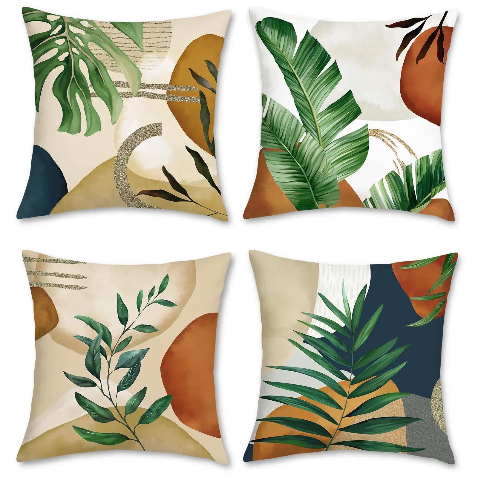 Home Decor Tropical Leaf Geometric Pattern Throw Pillow Covers Pattern Cushion Cover Suitable For Sofa Bedroom Car Pillow Cover