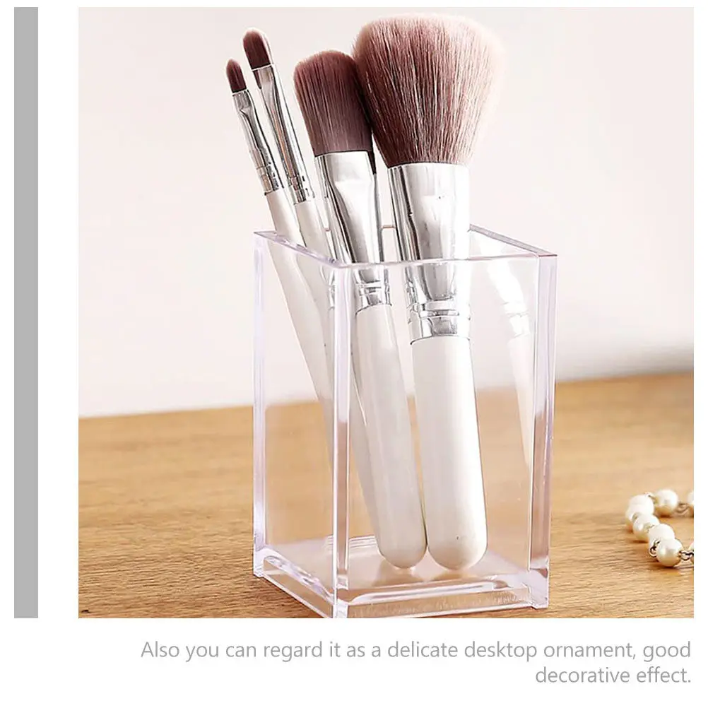 2Pcs Acrylic Pen Holders Clear Desktop Storage Organizers Makeup Brush Pencil Stationery Containers Sundries Buckets