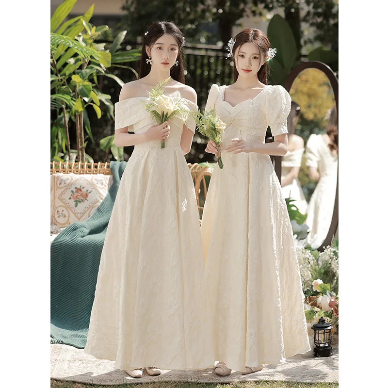 New Chinese Champagne Dress Long Slim Fit Bridal Bridesmaid Dresses Vintage Elegant Cheongsam Traditional Wedding Party Gown image 2