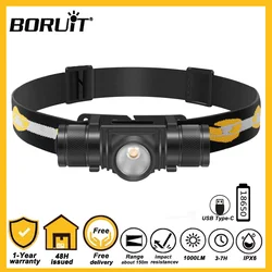 BORUiT D10 LED-koplamp 18650 Batterij Type-C Oplaadbare koplamp Waterdicht Werkhoofd Zaklamp Vissen Camping Hoofdlamp