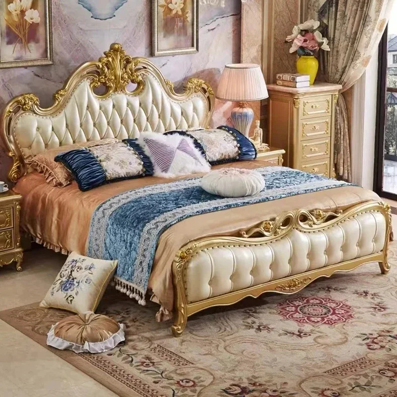 

Pretty Princess Modern Bed Gold Double Luxury Wooden Luxury Headboards Bed Queen Bedroom Sleeping Cama Matrimonial Furniture