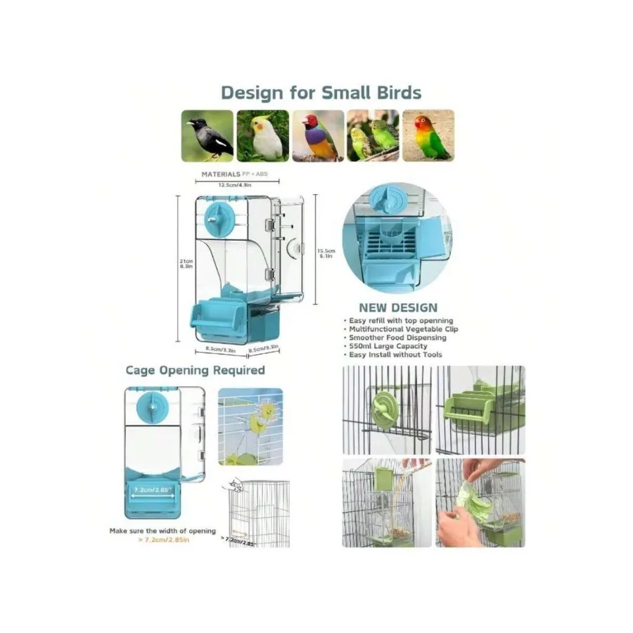 【Nuevo estilo】Comedero automático para pájaros, comedero para jaula de pájaros sin desorden con percha, soporte multifuncional para frutas, verduras, canarios
