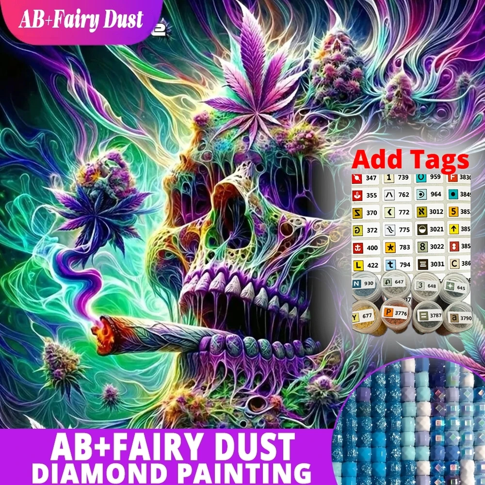 AB Fairy Dust 5D DIY Diamond Mosaic Cigarettes Rhinestones Diamond Painting Skull Picture Full Round Drill New Arrival Home Deco