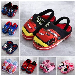 Disney-Pantoufles de dessin animé Minnie Mouse pour enfants, chaussures d'intérieur en coton pour la maison, impression de voitures, Minnie Mouse, McQueen, enfants, filles, garçons, bébé, hiver