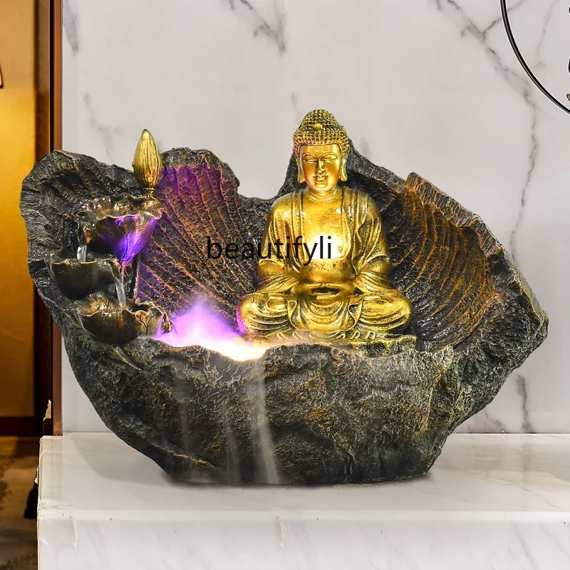 Statua di Buddha, caratteristica d'acqua, fontana di acqua corrente, ornamenti fortunati, decorazioni per la casa, ingresso del soggiorno, regali, decorazioni