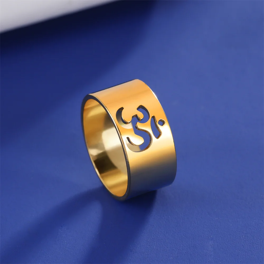 My Shape Yoga Om Symbol Rings Women Stainless Steel Finger Aum Ohm Om Hindu Spiritual Religious Jewelry Amulet Gifts for Men