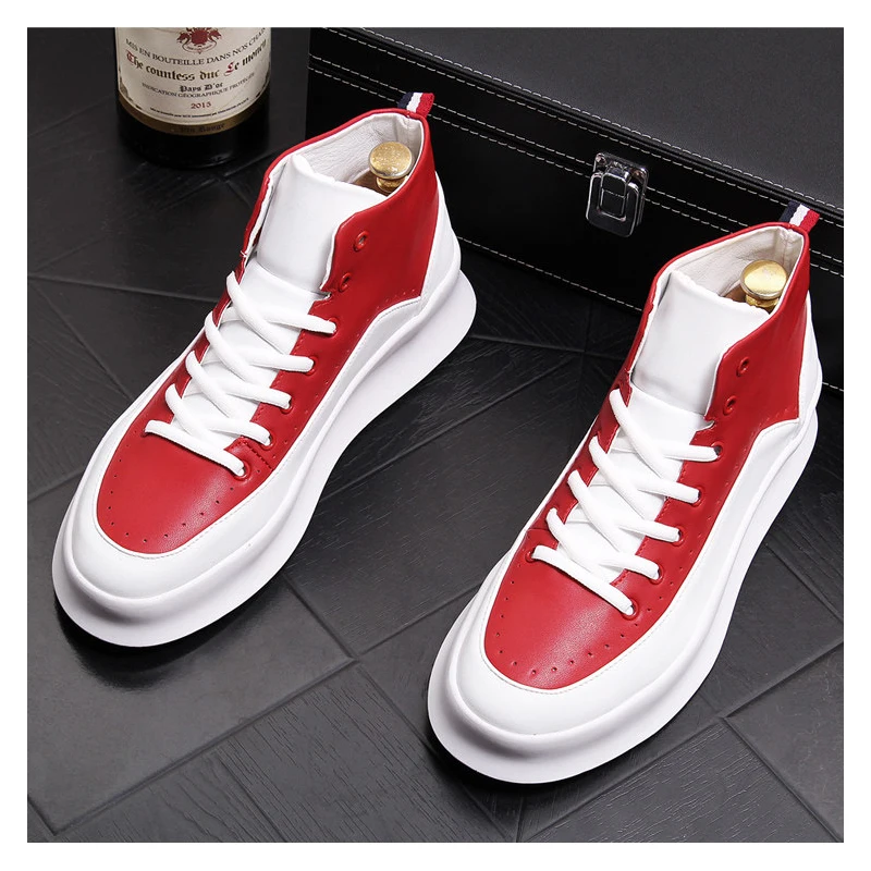 brand designer men boots red white cow leather shoes handsome flats shoe platform boot ankle botas masculinas chaussures homme