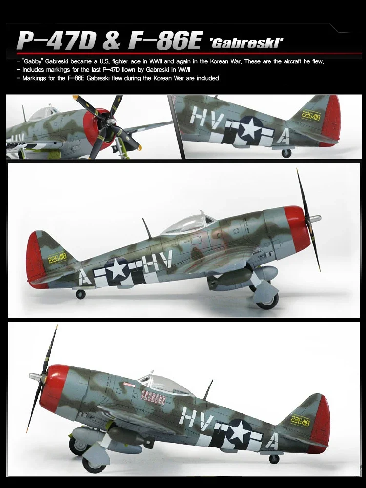 Kit modello di aereo assemblato Academy 12530 American P-47D & F-86E Fighter 1/72