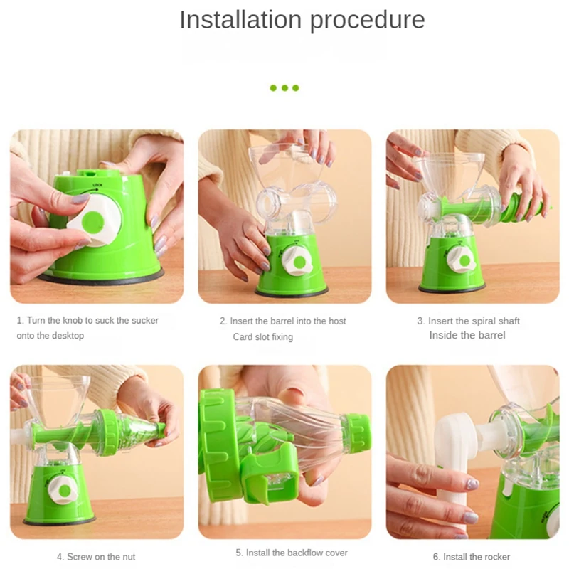 Manual Juicer Silicone Suction Bottom Hand-Cranked Juicer Easy Storage Portable Manual Squeeze Juice Squeezer