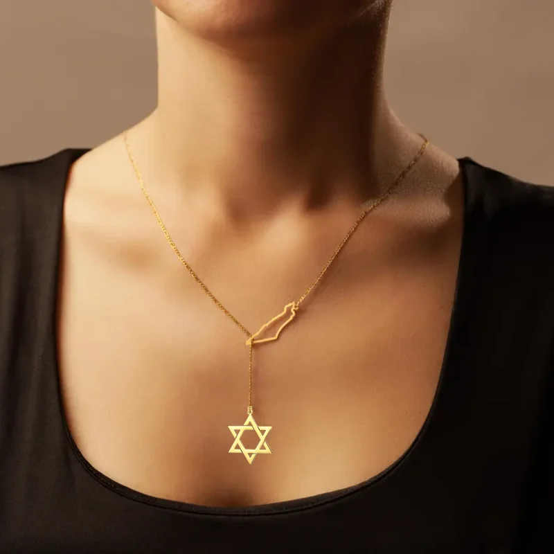 Dreamtimes الأزياء 18K مطلي خريطة الإسرائيلية ونجمة صغيرة لديفيد قلادة قلادة هدية يهودية إسرائيل رمز سحر المجوهرات #6