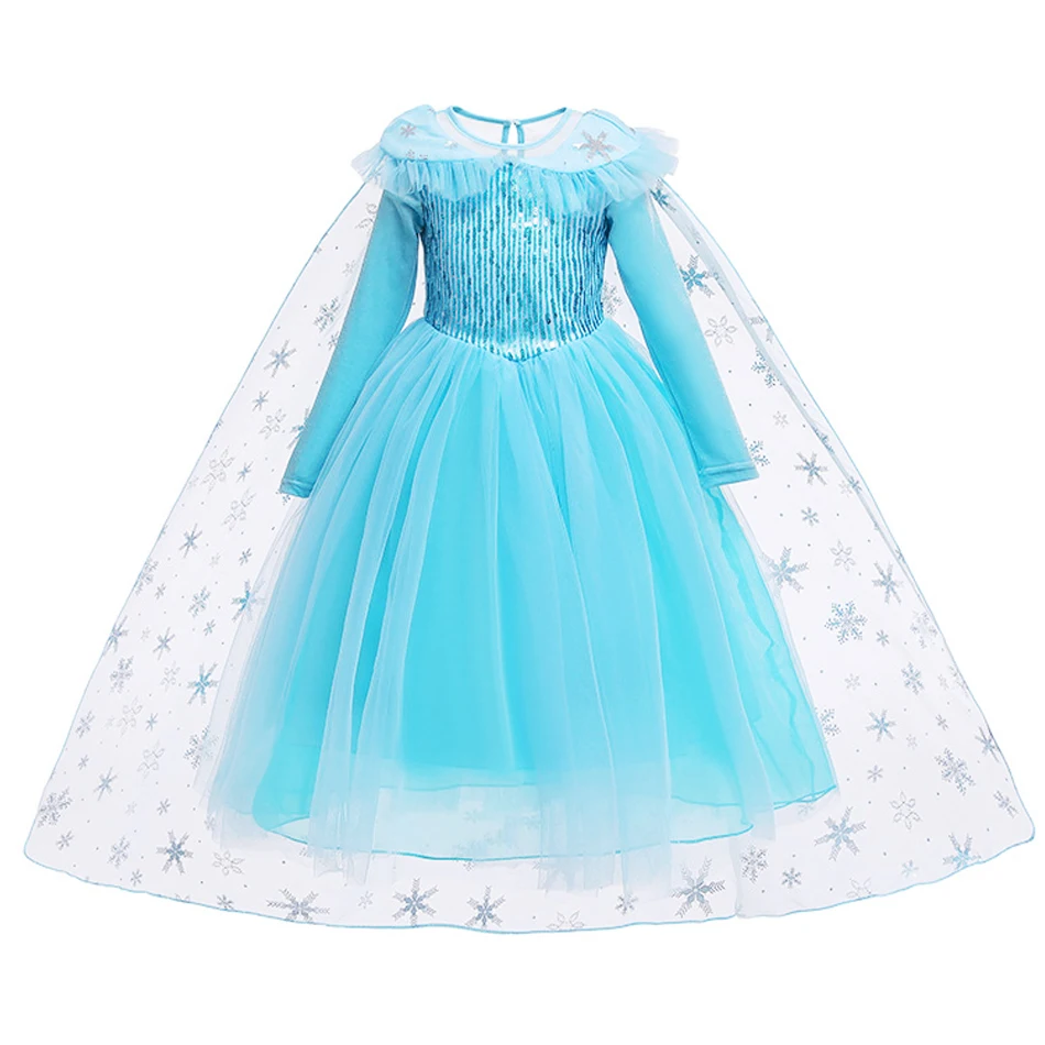 Elsa Dress for Kids Girl Children Clothing Long Sleeves Princess Cosplay Costume Sequin Cape Girls Gifts